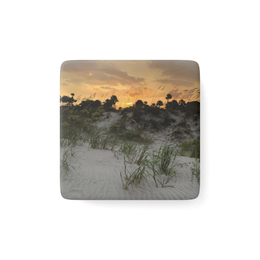 Sunset Beach Dunes Porcelain Magnet, Square