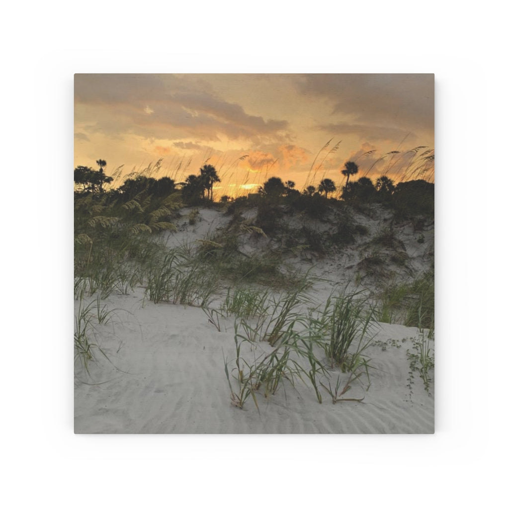 Sunset Beach Dunes Wood Canvas